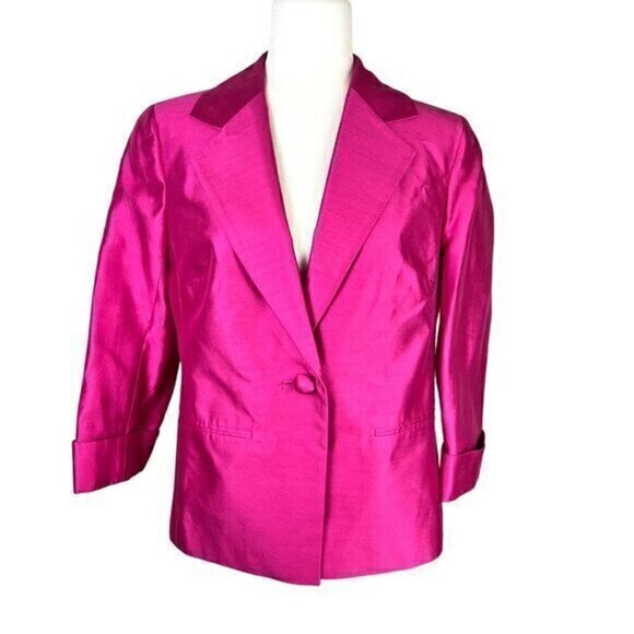 Talbots Blazer Jacket Size 8 One Button 3/4 Sleeve Silk Blend Fuchsia Pink - Picture 1 of 10